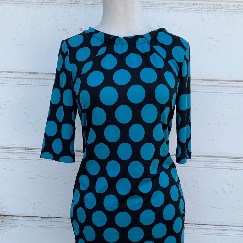 BCBG Polka-Dotted Teal & Black Dress Size Small